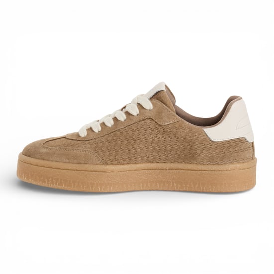 Tamaris Vrouwen Taupe Leren Sneakers met Witte Strepen - Image 3