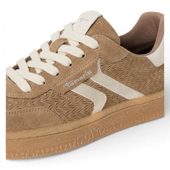 Tamaris Vrouwen Taupe Leren Sneakers met Witte Strepen - Image 5