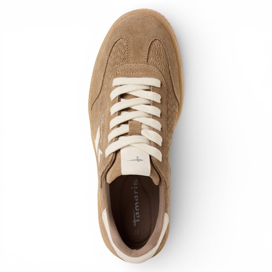 Tamaris Vrouwen Taupe Leren Sneakers met Witte Strepen - Image 6