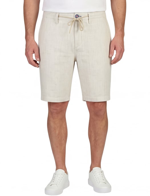 Crèmekleur linnen korte broek New Zealand effen met omslag - Image 1