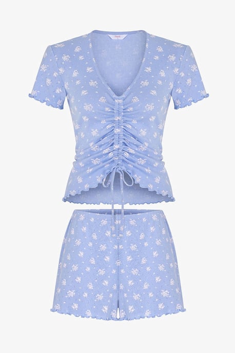 Coralie Pointel Crunchy Bloemenpatroon Korte Mouwen Shorts Pyjama Set - Image 6