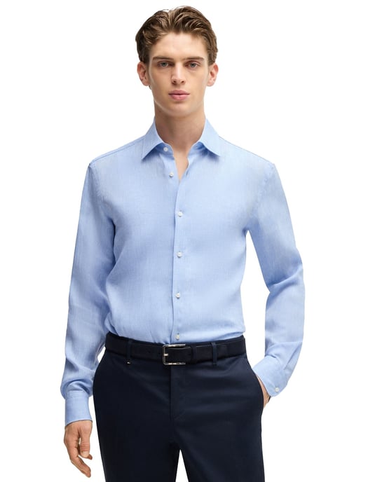 BOSS overhemd lichtblauw Slim Fit Pure Linen linnen - Image 1