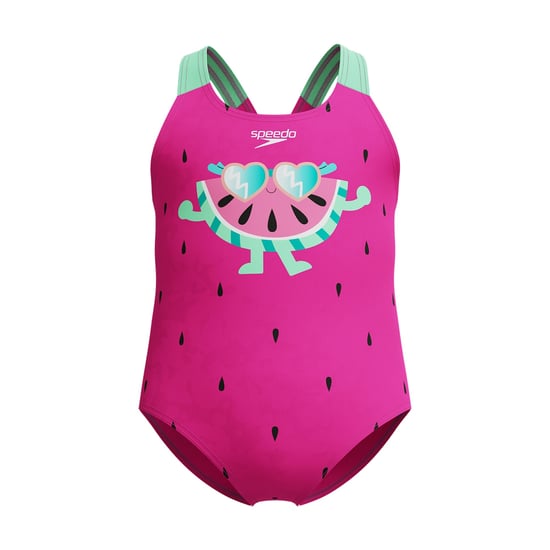 Speedo Eendelig zwempak voor meisjes met watermeloenmotief (Roze/Groen) - Image 1