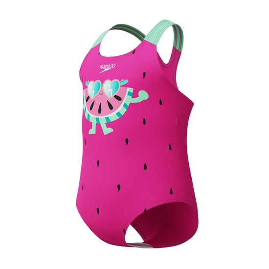 Speedo Eendelig zwempak voor meisjes met watermeloenmotief (Roze/Groen) - Image 4
