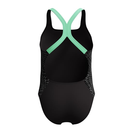 Speedo Meisjes Slangenprint Powerback Eenstuk Zwemoutfit (Zwart/Groen) - Image 2