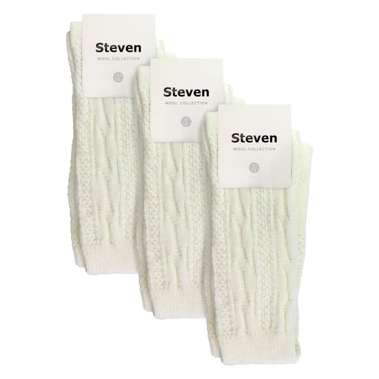 Steven - Dames 3 Paar Over Knie Wol Sokken | Multipack Vrouwen Lange Sokken - Ecru - Image 2