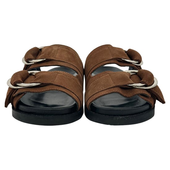 Ganni slippers met dubbele bandjes in bruin suède - Image 2