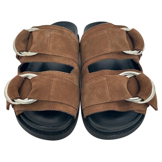 Ganni slippers met dubbele bandjes in bruin suède - Image 3