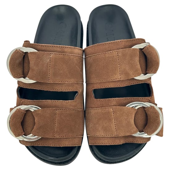 Ganni slippers met dubbele bandjes in bruin suède - Image 4