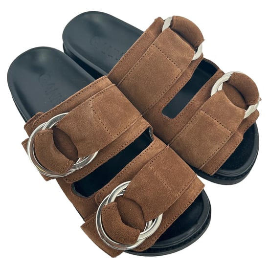 Ganni slippers met dubbele bandjes in bruin suède - Image 6