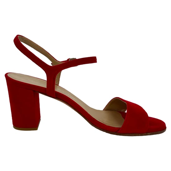 Stuart Weitzman sandalen met enkelbandje en hak in rood suède - Image 1
