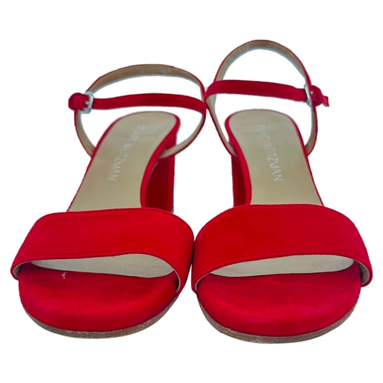 Stuart Weitzman sandalen met enkelbandje en hak in rood suède - Image 2