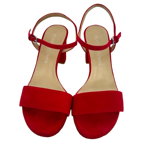 Stuart Weitzman sandalen met enkelbandje en hak in rood suède - Image 3