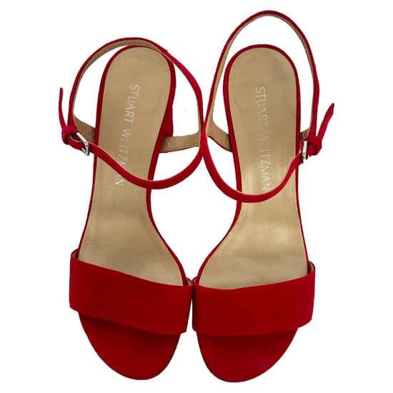 Stuart Weitzman sandalen met enkelbandje en hak in rood suède - Image 4