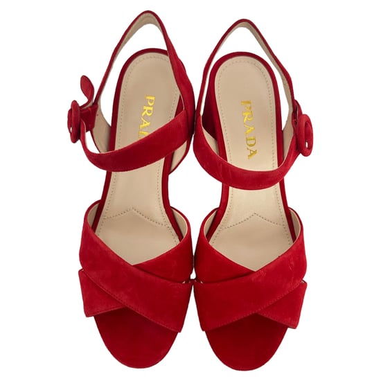 Prada Crisscross Block Heels in rood suède - Image 3