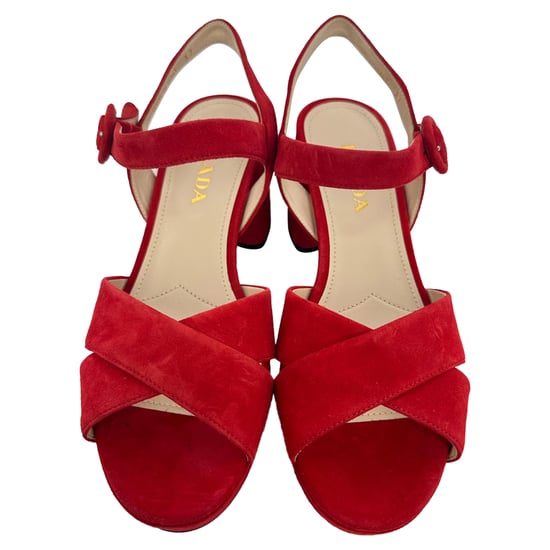 Prada Crisscross Block Heels in rood suède - Image 4