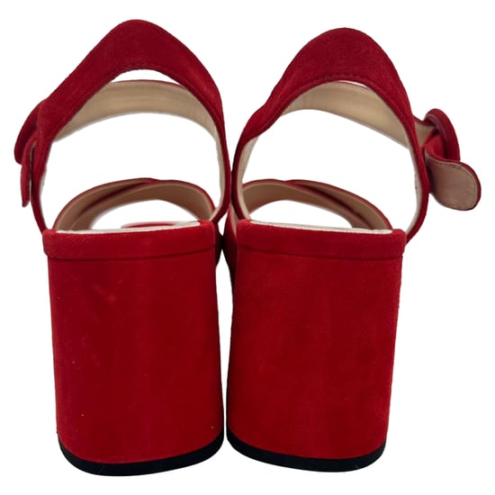 Prada Crisscross Block Heels in rood suède - Image 6