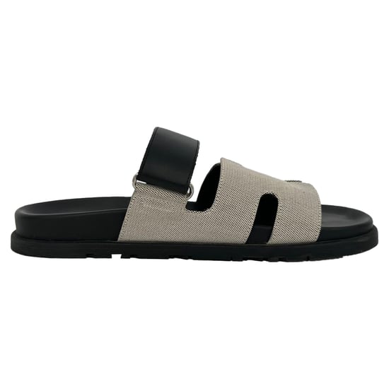 Hermès Chypre sandalen in wit en zwart canvas en leer - Image 1