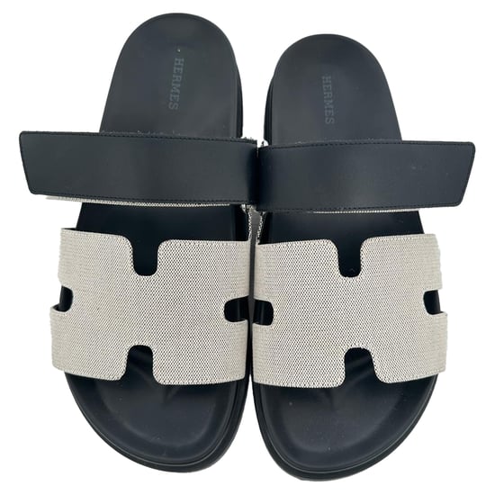 Hermès Chypre sandalen in wit en zwart canvas en leer - Image 3