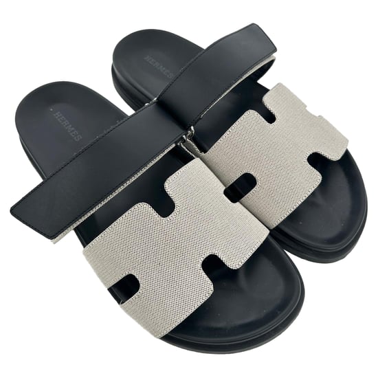 Hermès Chypre sandalen in wit en zwart canvas en leer - Image 6