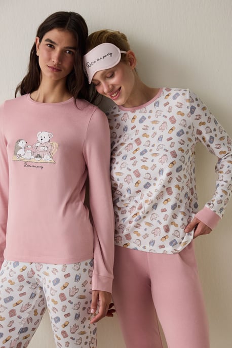 Theepartij Bedrukte Lange Mouwen Pyjama Top - Image 1
