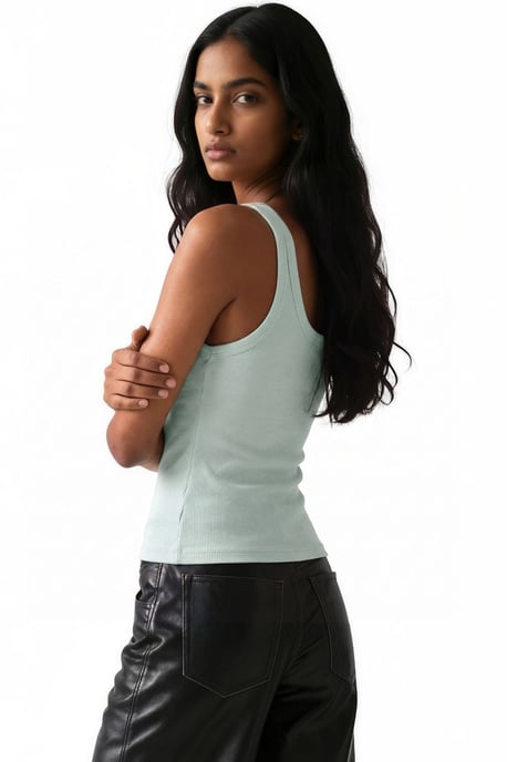 Mouwloze Geribde U-Hals Tanktop - Image 2
