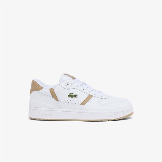 Lacoste Leren platte sneakers voor heren met T-clip (Wit/bruin) - Image 1