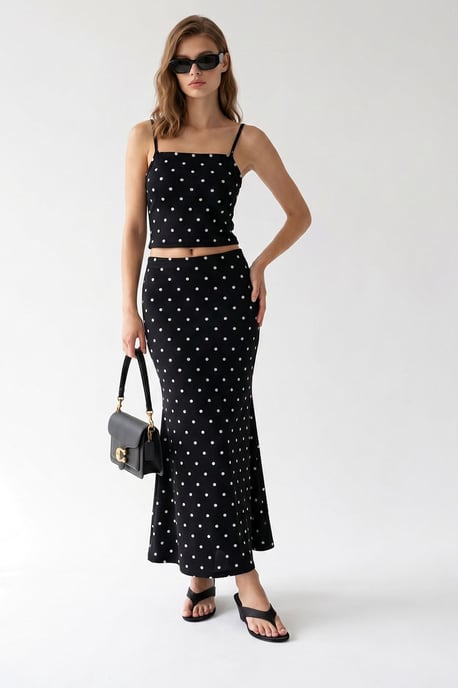 Dames Hoge Taille Pantalon met Pois Twee-Piece Coord - Image 3