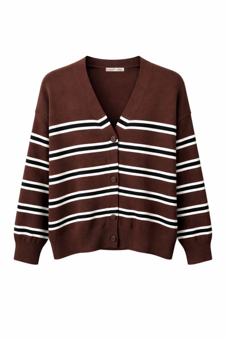Dames Gestreepte V-Hals Cardigan - Image 1