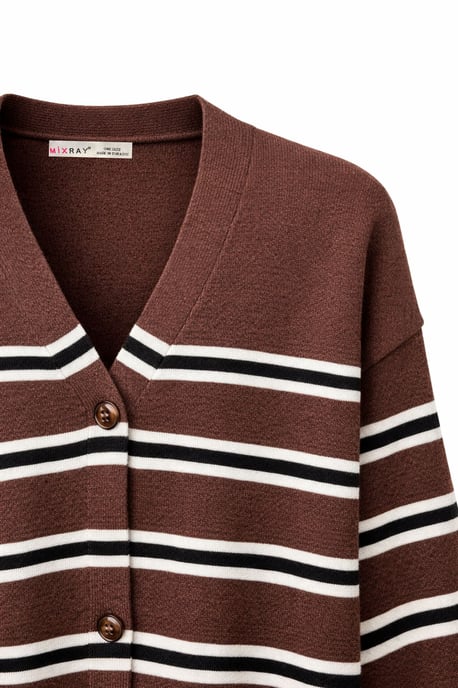 Dames Gestreepte V-Hals Cardigan - Image 2