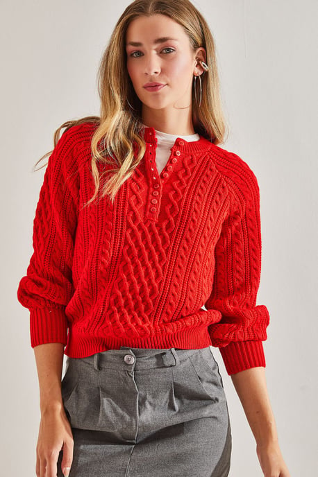 Textured Knitwear Trui met Knopkraag - Image 1