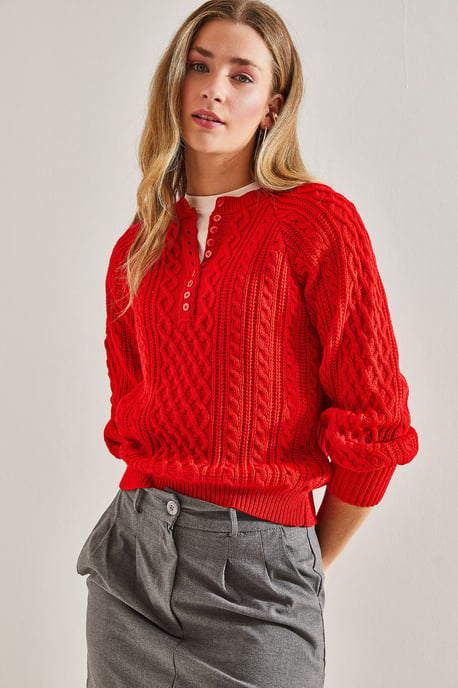 Textured Knitwear Trui met Knopkraag - Image 2