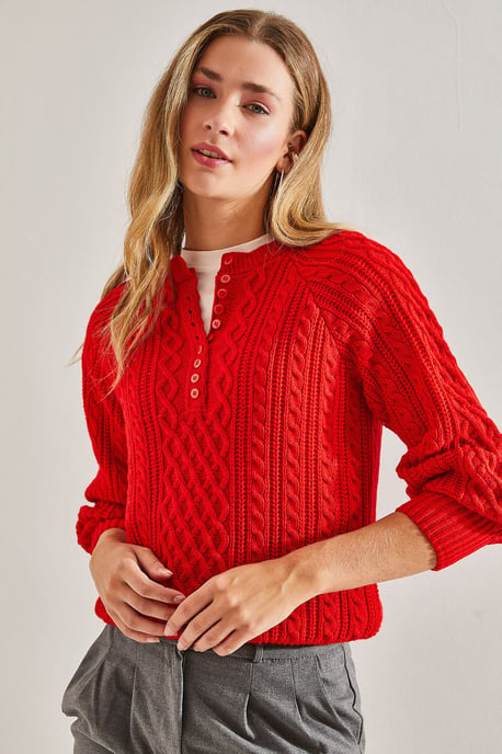 Textured Knitwear Trui met Knopkraag - Image 3