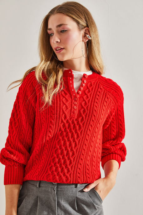 Textured Knitwear Trui met Knopkraag - Image 4