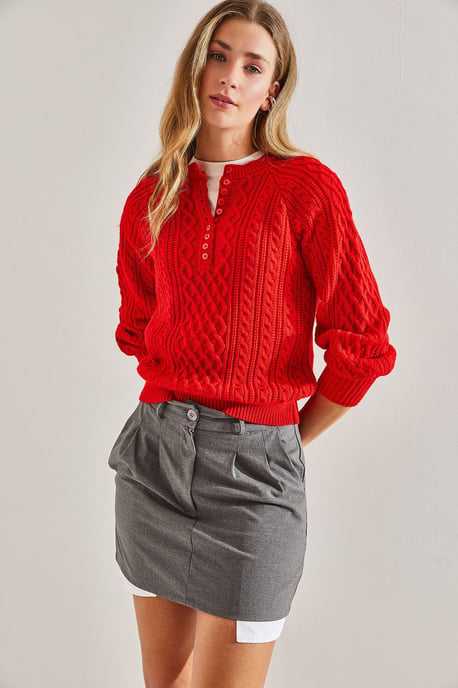 Textured Knitwear Trui met Knopkraag - Image 6