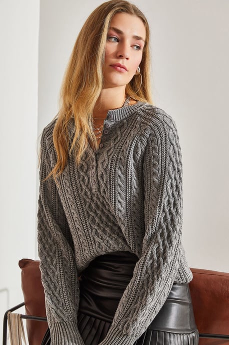 Textured Knitwear Trui met Knopkraag - Image 1