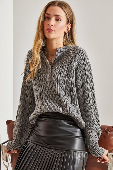 Textured Knitwear Trui met Knopkraag - Image 4