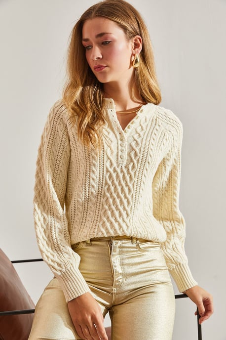 Textured Knitwear Trui met Knopkraag - Image 5