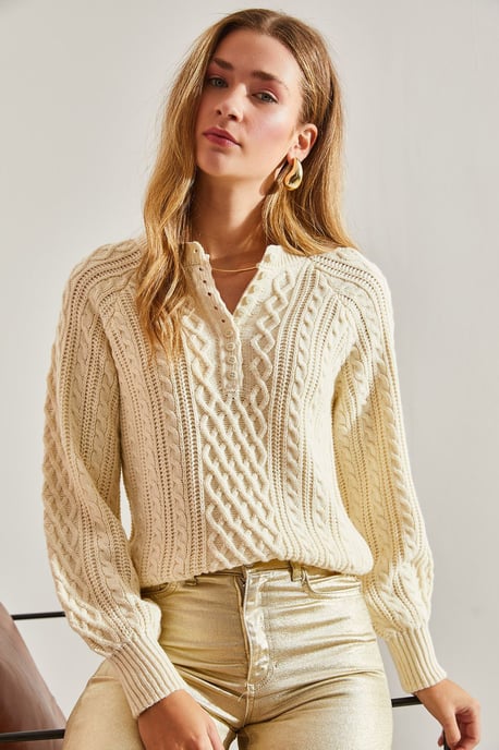 Textured Knitwear Trui met Knopkraag - Image 6