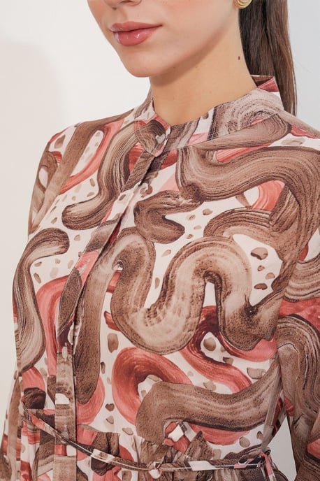 Gebuttonde Maxi Jurk met Ronde Hals en Tailleband - Image 5