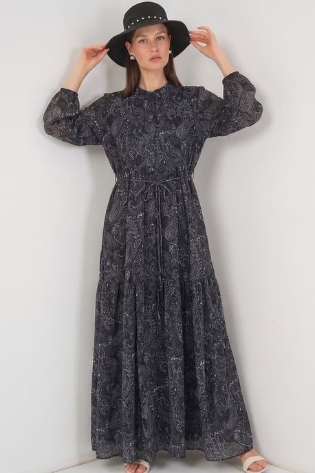 Gebuttonde Maxi Jurk met Ronde Hals en Tailleband - Image 1