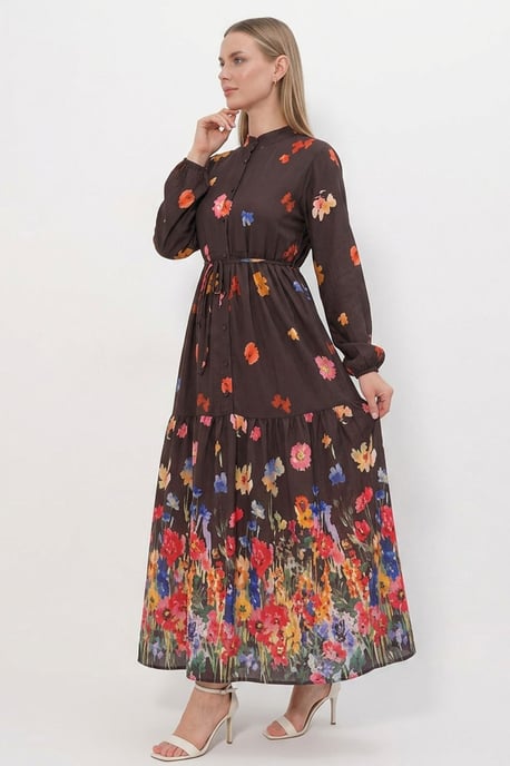 Gebuttonde Maxi Jurk met Ronde Hals en Tailleband - Image 2