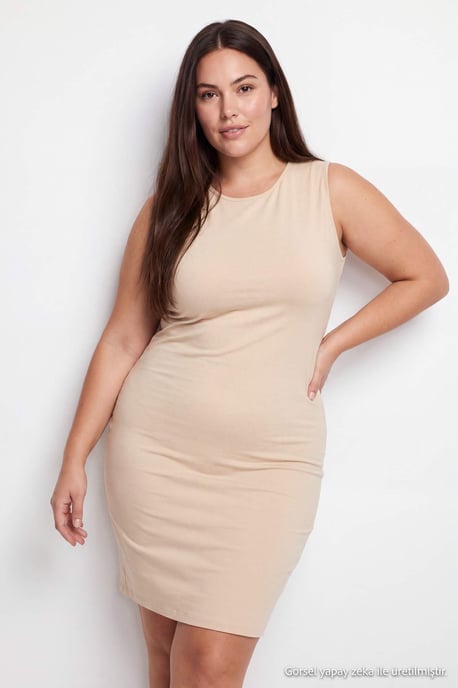 Trendyol Curve Dames Zwart Effen Midi Mouwloos Shift-model Grote maten Jurk - Image 2
