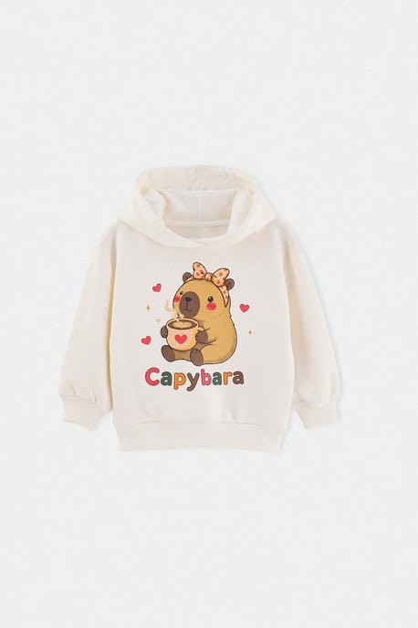 TRENDYOLKIDS Meisjes Ecru Effen Lang, Regular fit Sweatshirts - Image 1