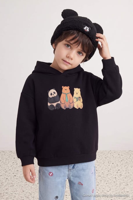TRENDYOLKIDS Jongens Zwart Met grafische print Lang, Regular fit Sweatshirts - Image 1