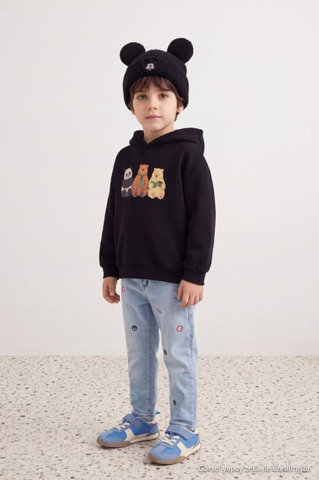 TRENDYOLKIDS Jongens Zwart Met grafische print Lang, Regular fit Sweatshirts - Image 2
