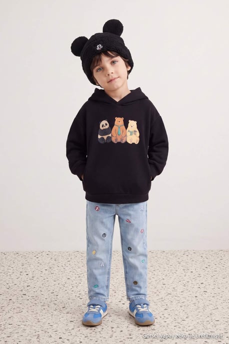 TRENDYOLKIDS Jongens Zwart Met grafische print Lang, Regular fit Sweatshirts - Image 6
