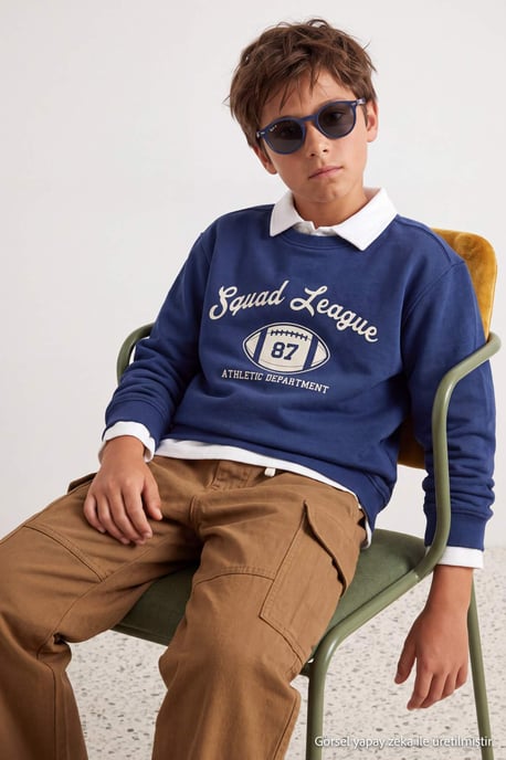 TRENDYOLKIDS Jongens Donkerblauw Effen Lang, Regular fit Sweatshirts - Image 1