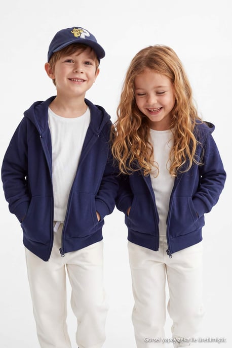 TRENDYOLKIDS Meisjes Donkerblauw Effen Lang, Regular fit Sweatshirts - Image 2