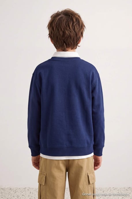 TRENDYOLKIDS Jongens Donkerblauw Effen Lang, Regular fit Sweatshirts - Image 2